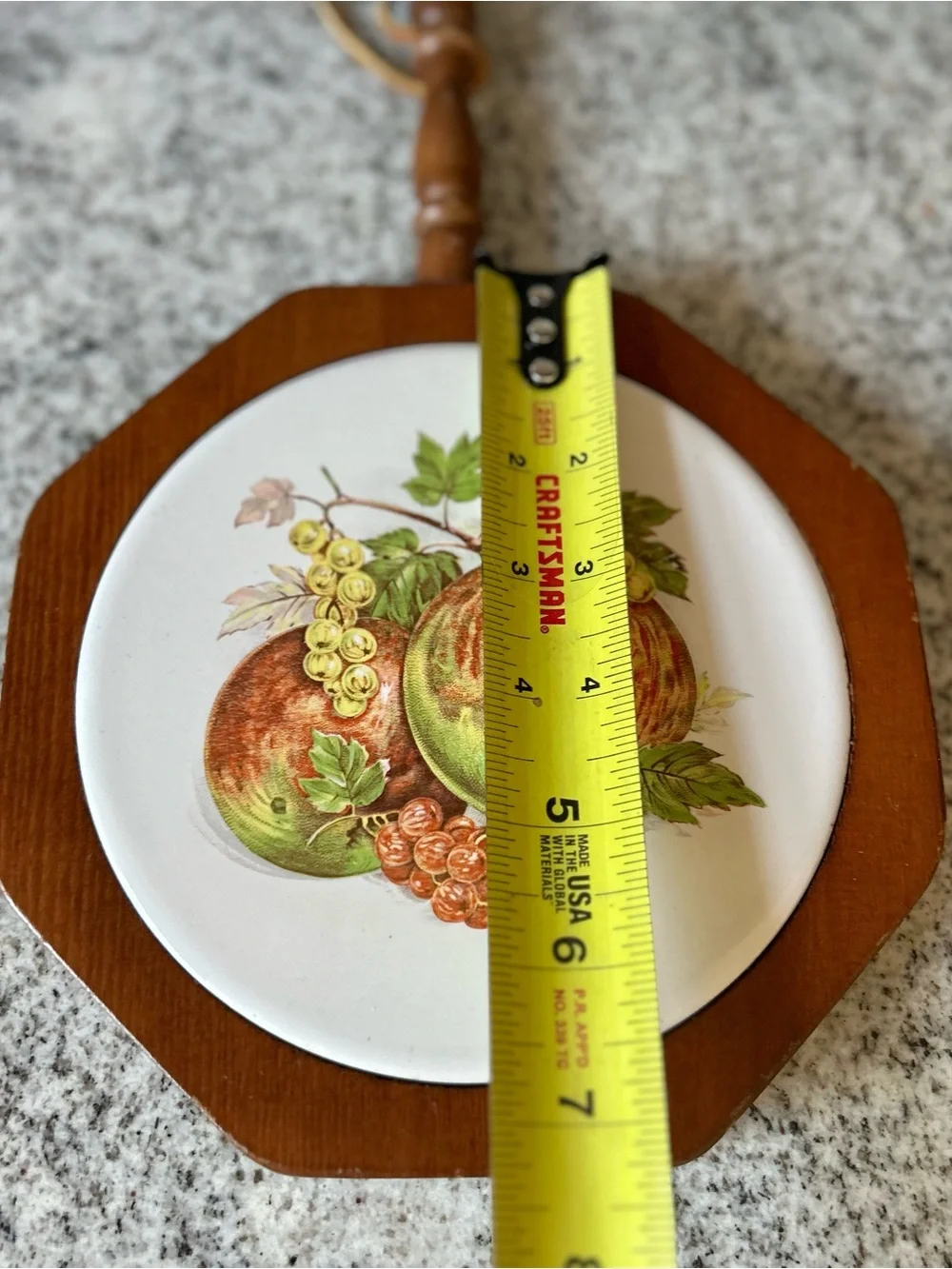 Vintage Wooden Fruit and Veggie Trivet with Design of Apples + Grapes